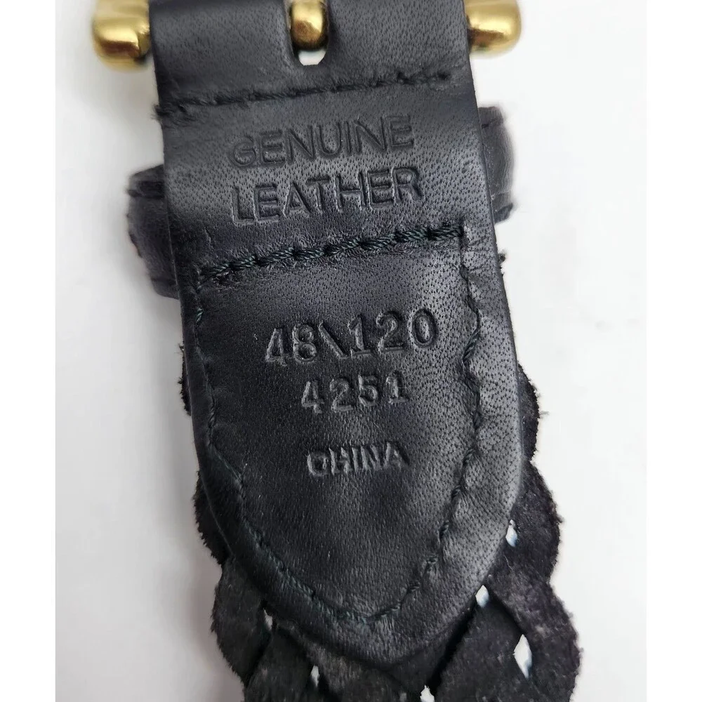 Toneka Men's Size 48 Woven Braided Black Leather Belt with Solid Brass Buckle